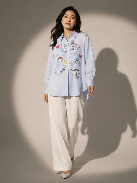 Illustrated Oversized Poplin Shirt