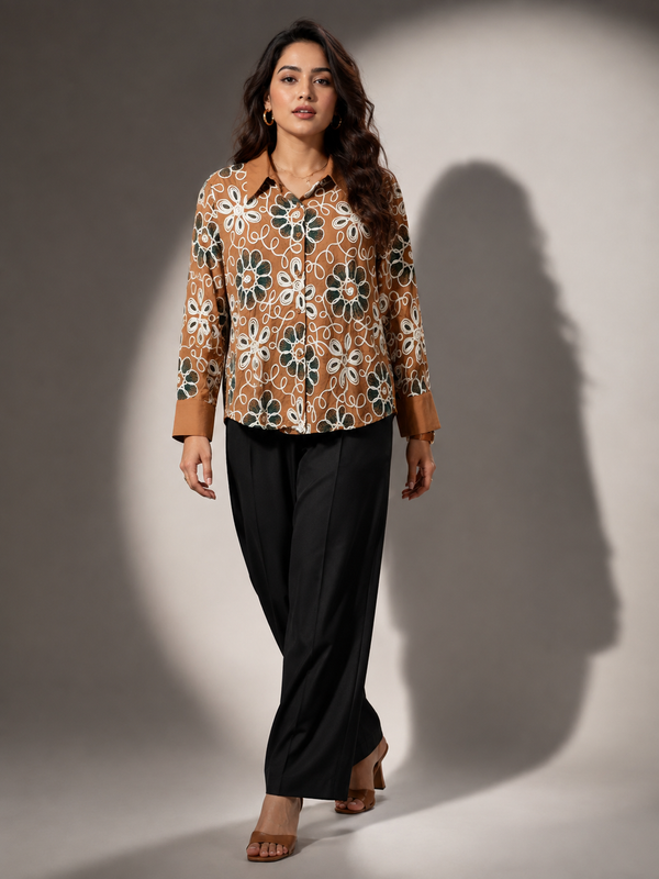 Floral Embroidered Sheer Shirt