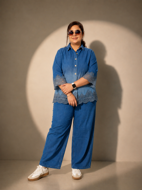 Embroidered Denim Co-Ord Set