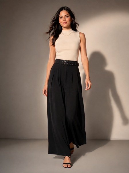 BELTED WIDE-LEG TROUSERS