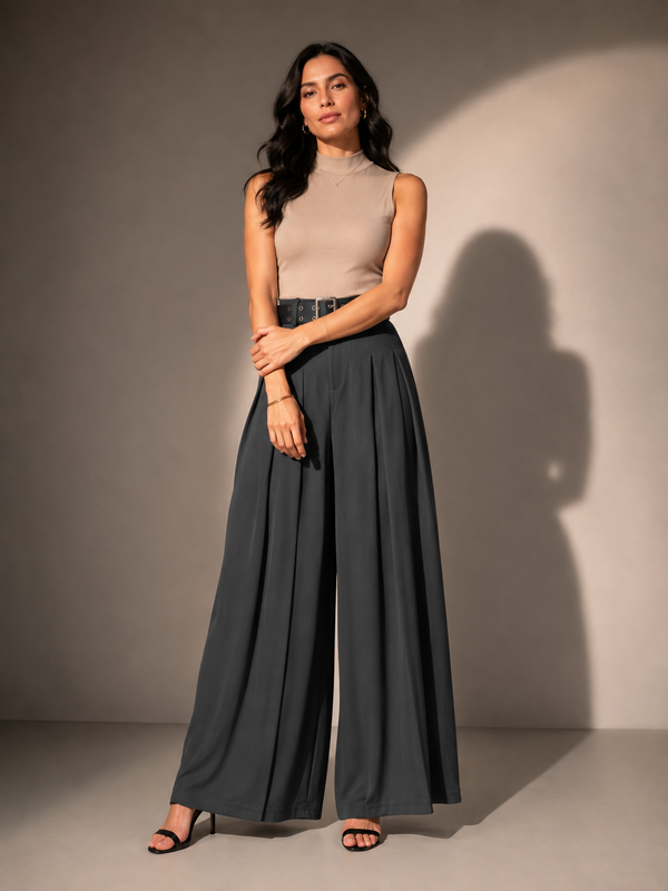 BELTED WIDE-LEG TROUSERS