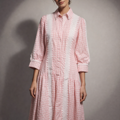 Lace Panel Check Long dress