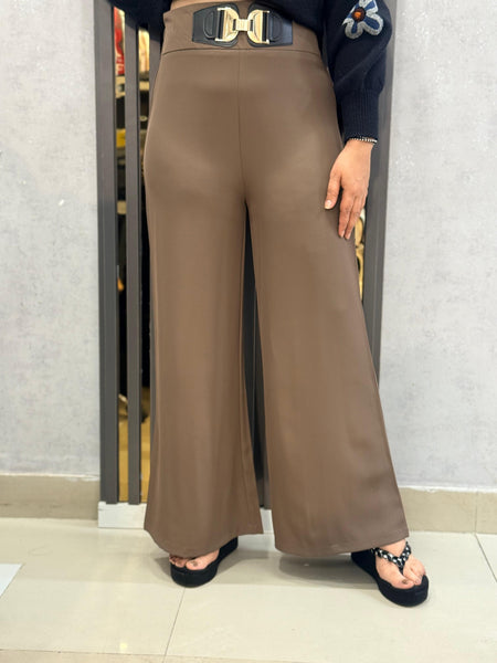 High-Rise Wide-Leg Trousers with Statement Belt