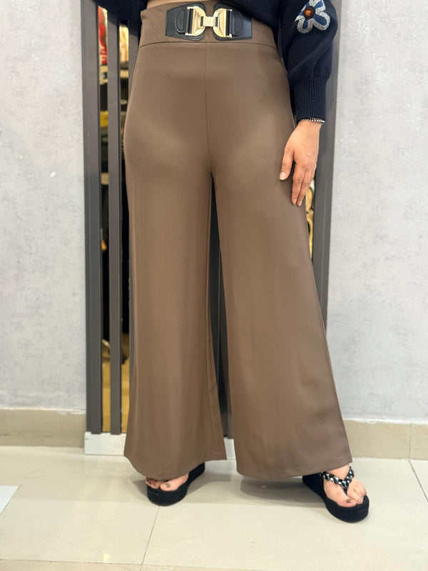 High-Rise Wide-Leg Trousers with Statement Belt