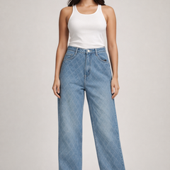 Quilted wide Leg Denim