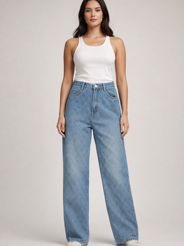 Quilted wide Leg Denim