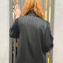 Pinstripe Satin-Feel Shirt
