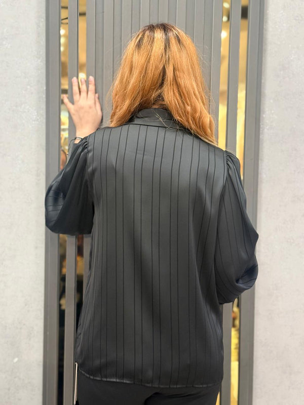 Pinstripe Satin-Feel Shirt