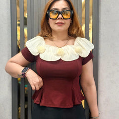 Ruffled Floral Neckline Top