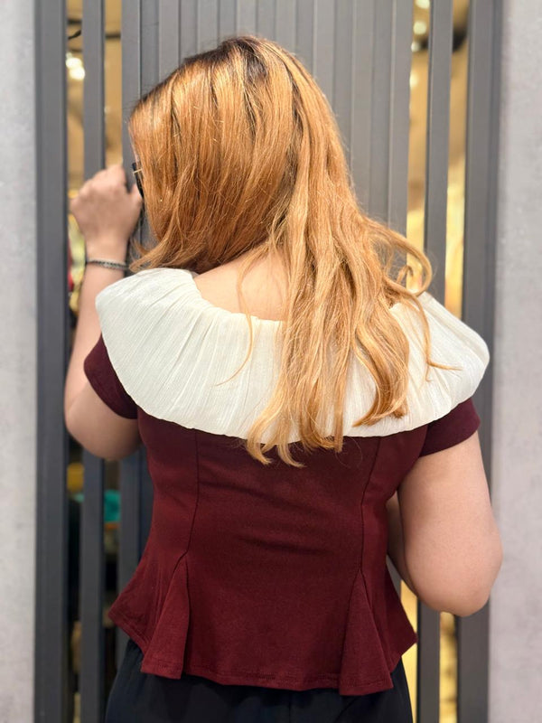 Ruffled Floral Neckline Top