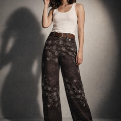 Floral Print Tailored Wide-Leg Denim