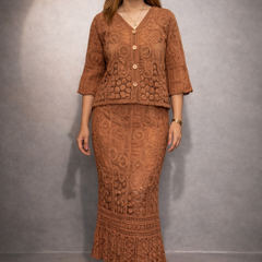 Embroidered Textured Skirt Top