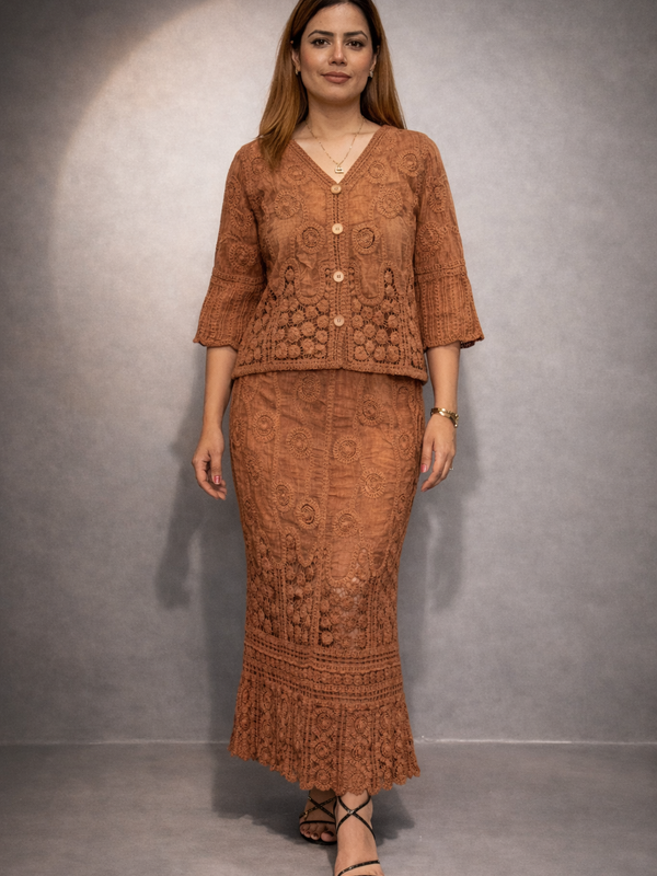 Embroidered Textured Skirt Top