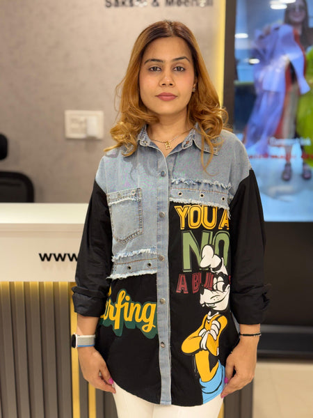 Patchwork Graphic Denim Shirt