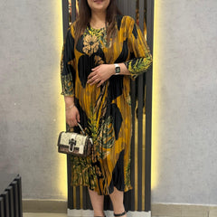 Pleated Printed Midi Dress