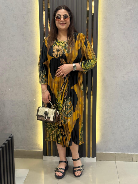 Pleated Printed Midi Dress
