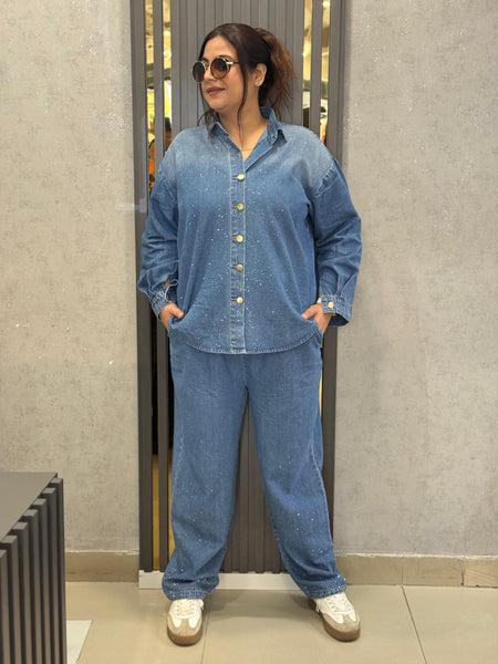 Relaxed Fit Denim Shirt with Subtle Embellishment