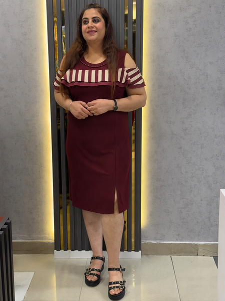 Cold-Shoulder Ruffle Detail Midi Dress