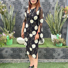 Appliqué Mesh Midi Dress