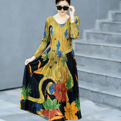 Pleated Printed Midi Dress