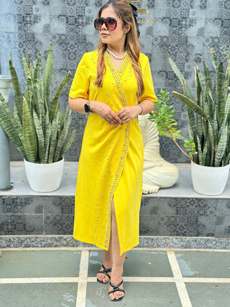 Embellished Wrap-Effect Midi Dress