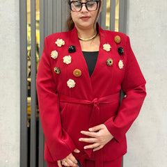 Embellished Tailored Blazer & Wide-Leg Trouser Set