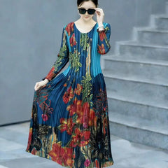 Pleated Printed Midi Dress