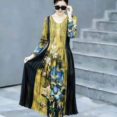 Pleated Printed Midi Dress
