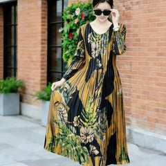 Pleated Printed Midi Dress