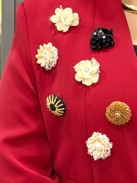 Embellished Tailored Blazer & Wide-Leg Trouser Set