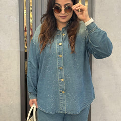 Relaxed Fit Denim Shirt with Subtle Embellishment