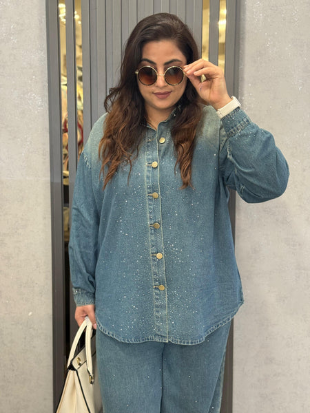 Relaxed Fit Denim Shirt with Subtle Embellishment