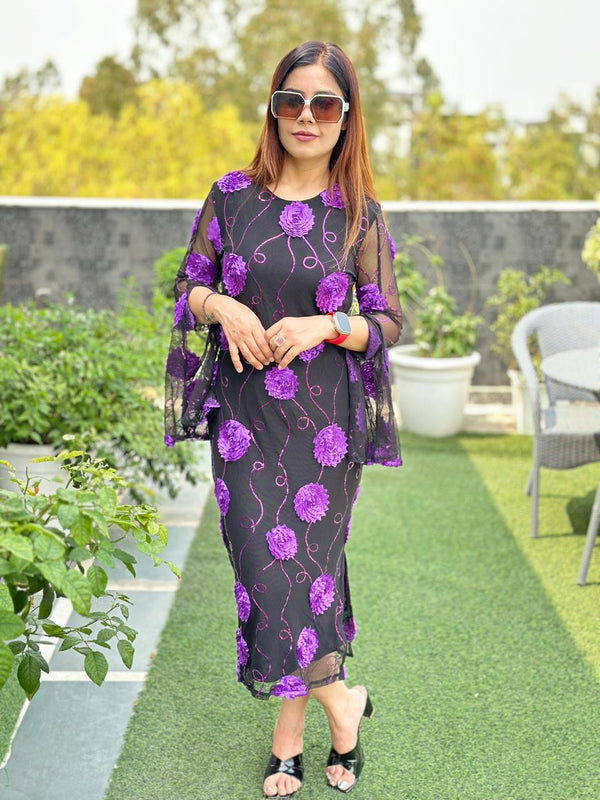 Appliqué Mesh Midi Dress
