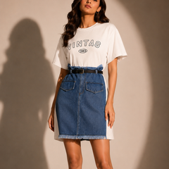 Graphic T-Shirt Denim Panel Mini Dress
