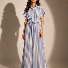 Striped Belted Maxi Shirt Dress
