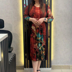 Pleated Printed Midi Dress