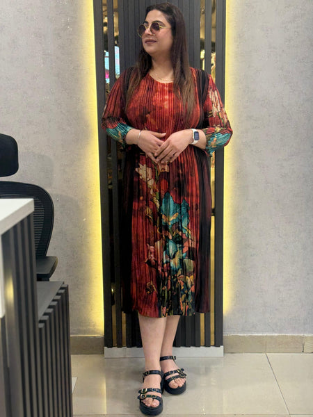 Pleated Printed Midi Dress