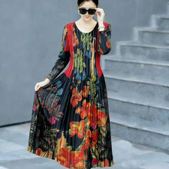 Pleated Printed Midi Dress