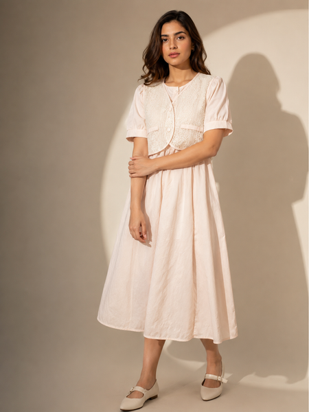 Layered Embroidered Midi Dress