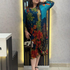 Pleated Printed Midi Dress