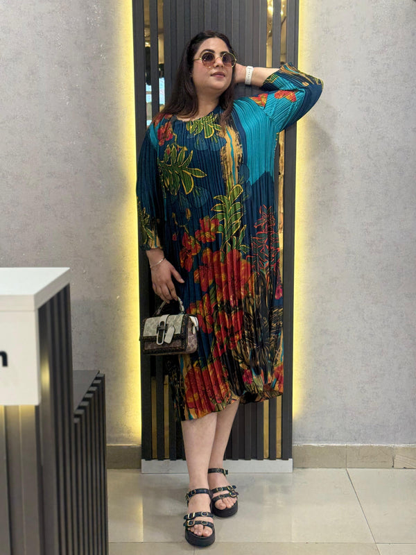 Pleated Printed Midi Dress