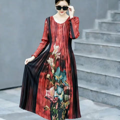 Pleated Printed Midi Dress